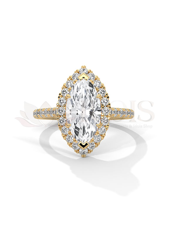 Sleek Marquise Cut Halo Pave Diamond Engagement Ring